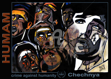 Pintura intitulada "Human Tchetchenie" por Line Bautista, Obras de arte originais, Acrílico Montado em Armação em madeira
