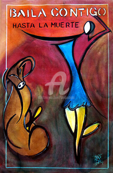 Schilderij getiteld "BAILA CONTIGO" door Line Bautista, Origineel Kunstwerk, Acryl