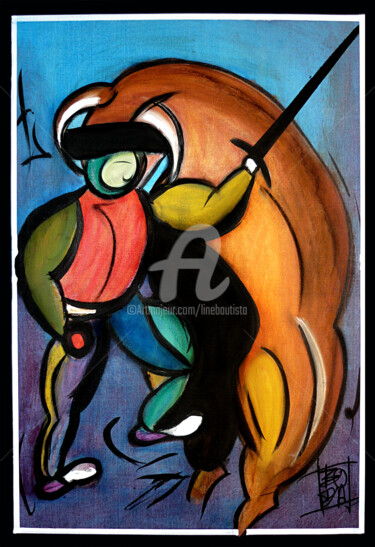 Malerei mit dem Titel "Corrida burlesca 2" von Line Bautista, Original-Kunstwerk, Acryl