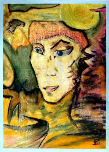 Pintura intitulada "La femme solaire" por Line Bautista, Obras de arte originais, Acrílico Montado em Armação em madeira