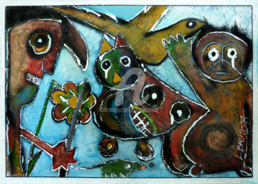 Schilderij getiteld "Je lèche mes larmes" door Line Bautista, Origineel Kunstwerk, Acryl