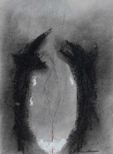 Painting titled "Coeur à corps" by Line Blouin, Original Artwork, Charcoal