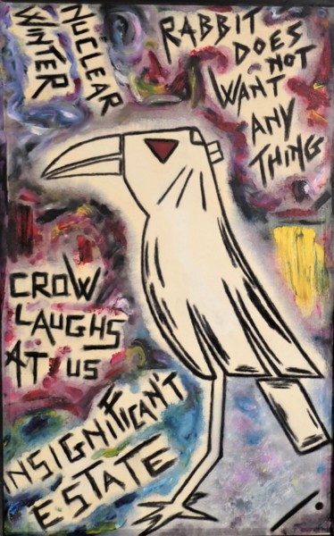 Peinture intitulée "CrowRabbit" par Linedot, Œuvre d'art originale, Huile Monté sur Panneau de bois