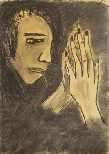 Peinture intitulée "Touching" par Linedot, Œuvre d'art originale, Fusain