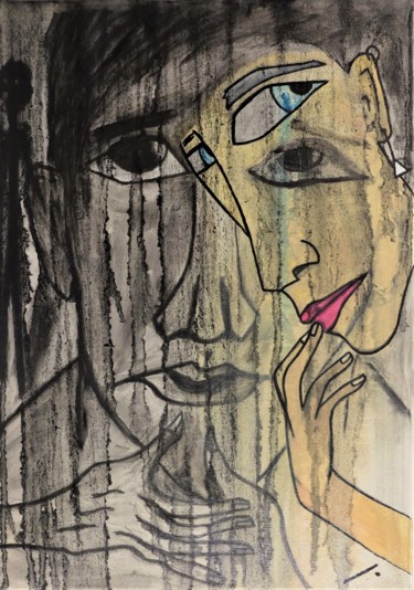 Malerei mit dem Titel "Forgiven tears into…" von Linedot, Original-Kunstwerk, Öl