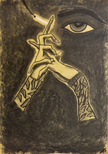 Painting titled "Staring At" by Linedot, Original Artwork, Charcoal