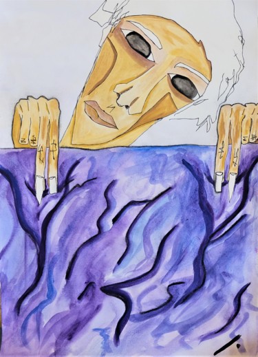 Painting titled "Lingering with a to…" by Linedot, Original Artwork, Watercolor