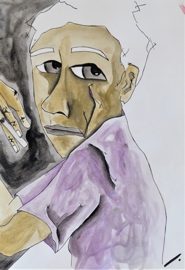 Painting titled "Paul's neighbor" by Linedot, Original Artwork, Watercolor