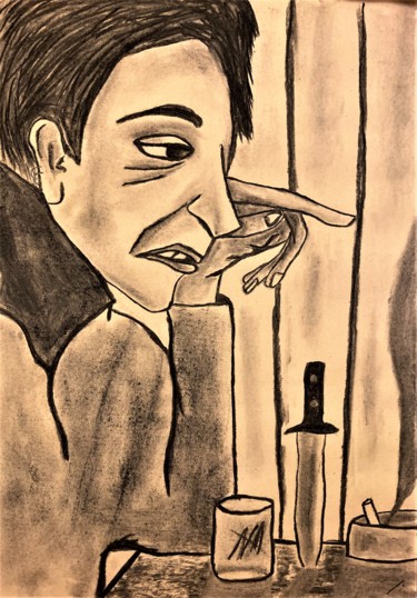 Painting titled "A story behind" by Linedot, Original Artwork, Charcoal