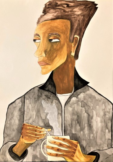Painting titled "Inadequate" by Linedot, Original Artwork, Watercolor