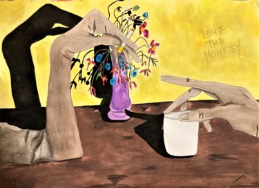 Картина под названием "A Monkey on the Back" - Linedot, Подлинное произведение искусства, Акварель