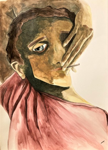 Painting titled "A Vain Attempt" by Linedot, Original Artwork, Watercolor