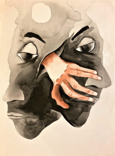 Painting titled "Thought vs Hand" by Linedot, Original Artwork, Watercolor