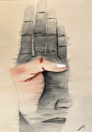 Painting titled "MHAND" by Linedot, Original Artwork, Watercolor