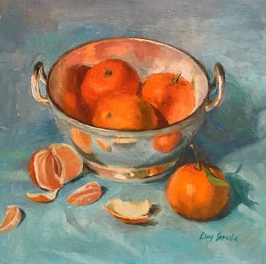 Painting titled "silver-bowl-with-or…" by Ling Strube, Original Artwork, Oil