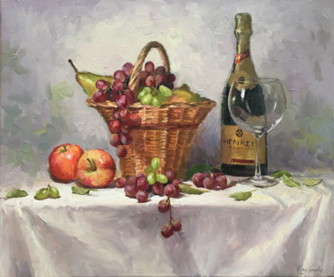 Painting titled "A Basket of Fruit" by Ling Strube, Original Artwork, Oil