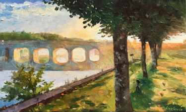 Painting titled "Chambord Bridge" by Ling Strube, Original Artwork, Oil