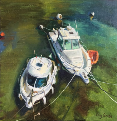 Peinture intitulée "two-white-boats.jpg" par Ling Strube, Œuvre d'art originale, Huile