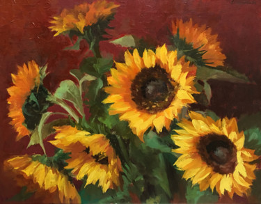 绘画 标题为“Sunflowers - 2” 由Ling Strube, 原创艺术品, 油