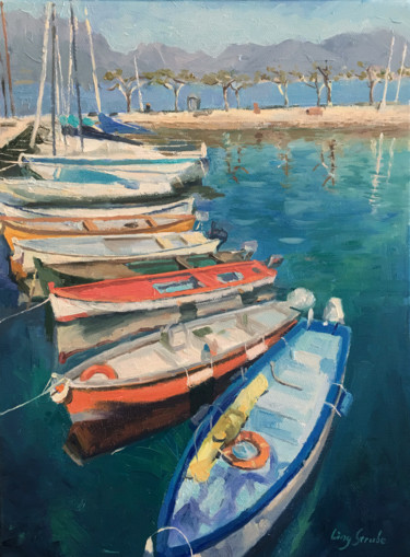 Painting titled "The Boats" by Ling Strube, Original Artwork, Oil