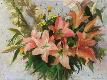 Peinture intitulée "Pink lily flower" par Ling Strube, Œuvre d'art originale, Huile