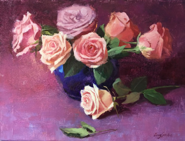 Peinture intitulée "Rose Bouquet #" par Ling Strube, Œuvre d'art originale, Huile