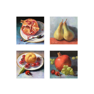 Картина под названием "A set of Fruit Pain…" - Ling Strube, Подлинное произведение искусства, Масло