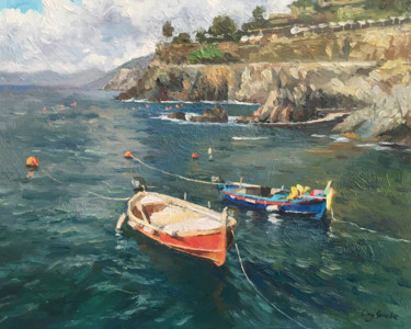 Painting titled "The Boats in Italy" by Ling Strube, Original Artwork, Oil
