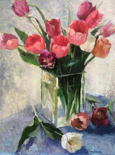 Painting titled "tulips-in-vase-2.jpg" by Ling Strube, Original Artwork, Oil