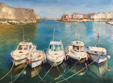 Peinture intitulée "Boats-in-Belle-Ile-…" par Ling Strube, Œuvre d'art originale, Huile