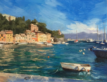 Painting titled "Italy Harbour - Por…" by Ling Strube, Original Artwork, Oil