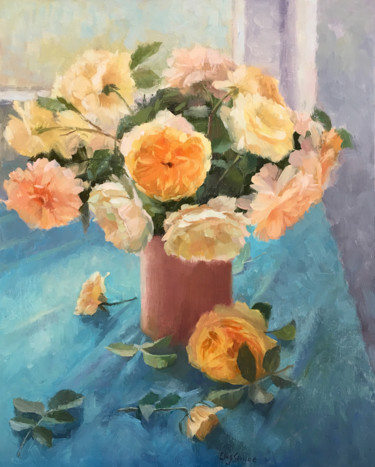 Painting titled "Rose Day" by Ling Strube, Original Artwork, Oil