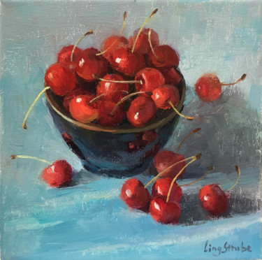 Painting titled "A Bowl of Cherry" by Ling Strube, Original Artwork, Oil