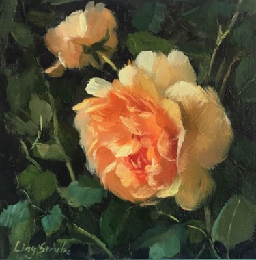 Painting titled "Shining Rose" by Ling Strube, Original Artwork, Oil