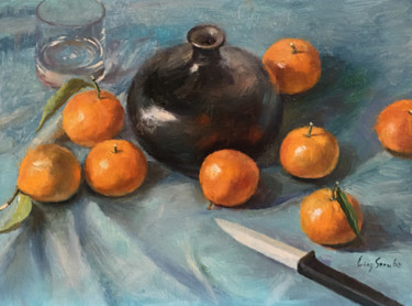 Ζωγραφική με τίτλο "Orange Still Life" από Ling Strube, Αυθεντικά έργα τέχνης, Λάδι