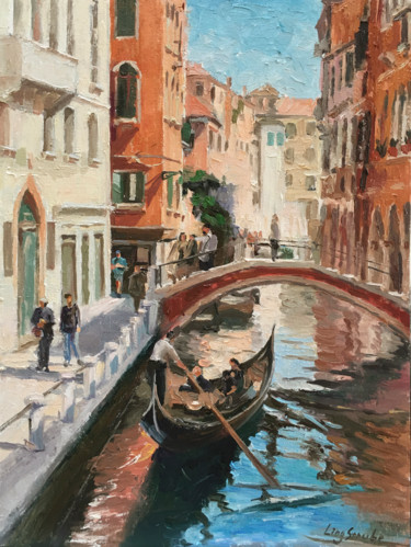 Pittura intitolato "Stroll in Venice - 2" da Ling Strube, Opera d'arte originale, Olio