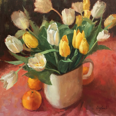 Painting titled "The Tulips" by Ling Strube, Original Artwork, Oil