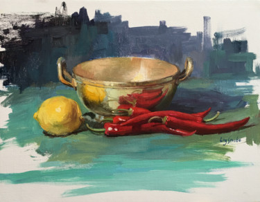 Pittura intitolato "Kitchen Still Life" da Ling Strube, Opera d'arte originale, Olio