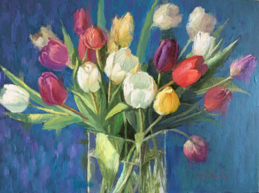 Painting titled "Tulip Bouquet" by Ling Strube, Original Artwork, Oil