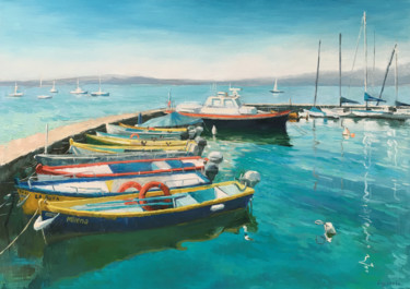 Malerei mit dem Titel "Italy Seascape" von Ling Strube, Original-Kunstwerk, Öl