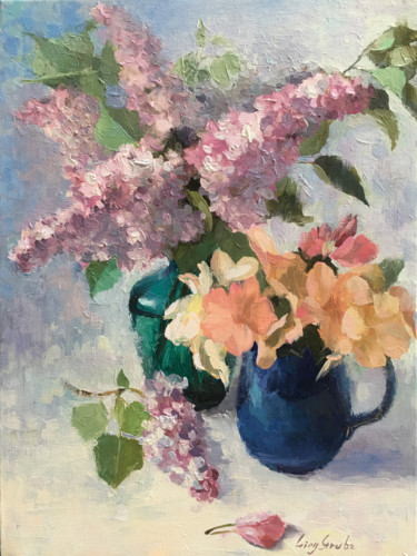Painting titled "Two Bouquets" by Ling Strube, Original Artwork, Oil