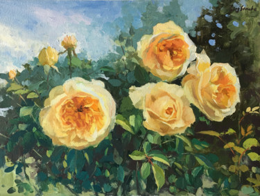 Painting titled "Rose Garden #3" by Ling Strube, Original Artwork, Oil