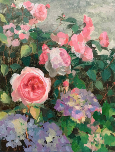 Painting titled "Rose Garden #6" by Ling Strube, Original Artwork, Oil