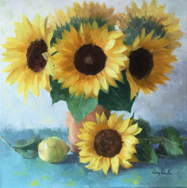 Painting titled "Sunflower Bouquet" by Ling Strube, Original Artwork, Oil