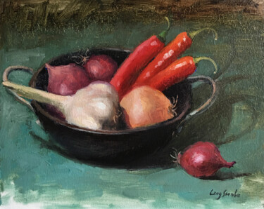Картина под названием "kitchen Still Life…" - Ling Strube, Подлинное произведение искусства, Масло