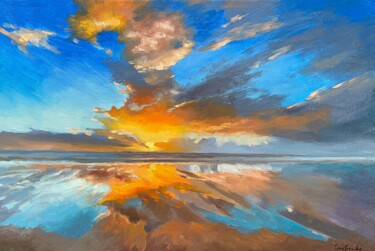 Peinture intitulée "Dramatic Evening Sky" par Ling Strube, Œuvre d'art originale, Huile