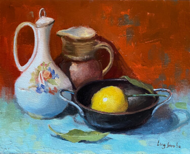 Картина под названием "Kitchen Still Life…" - Ling Strube, Подлинное произведение искусства, Масло