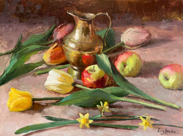 Картина под названием "A Copper Vase with…" - Ling Strube, Подлинное произведение искусства, Масло