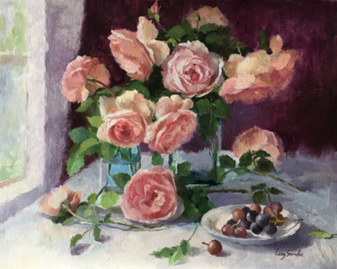 Картина под названием "The Austin Roses #4" - Ling Strube, Подлинное произведение искусства, Масло