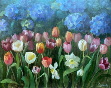 Painting titled "Spring Garden" by Ling Strube, Original Artwork, Oil